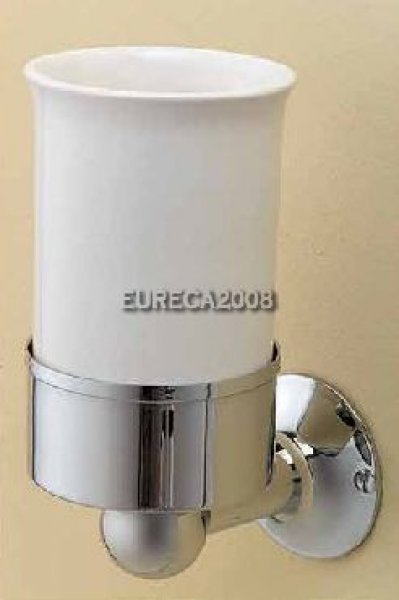 New York Porta Spazzolini Con Bicchiere Ceramica Cromo