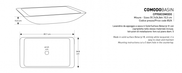 Lavandino Comodo Basin Cipì CP950COMODO