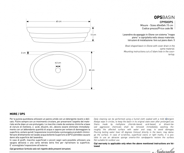 Lavandino Ops Basin Cipì CP950OPS